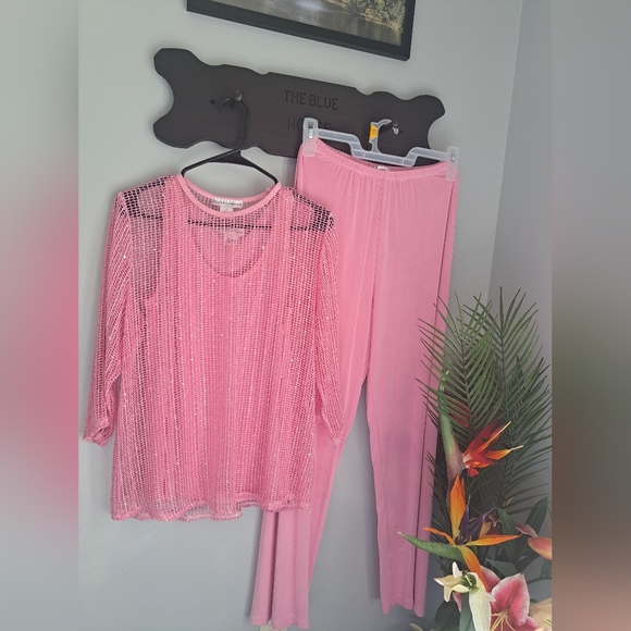 Drapers and Damons Vintage Cornflower Pink Sequined Loose Weave 3 Pcs Set Sz M - Picture 5 of 11